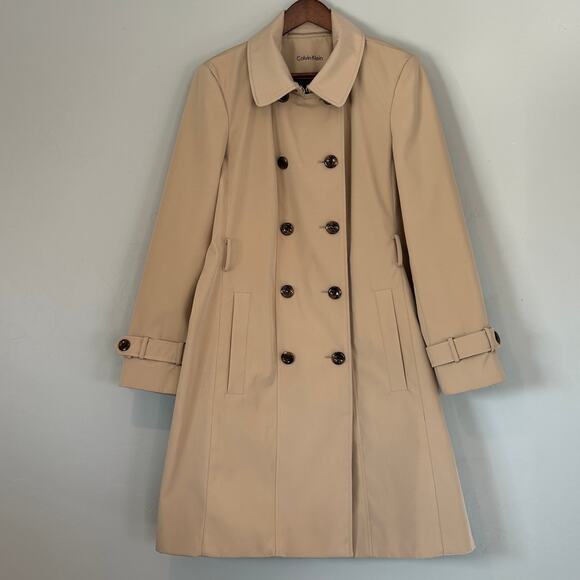 Calvin Klein Trench Rain Coat Large Tan Waterproof Wind Resistant Academia VGUC - Picture 1 of 11